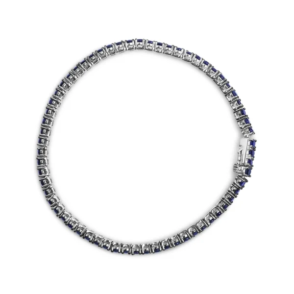 .925 Sterling Silver 5 3/4 Cttw Round Created Blue Sapphire Tennis Bracelet - 7.25" Inches - Image 3