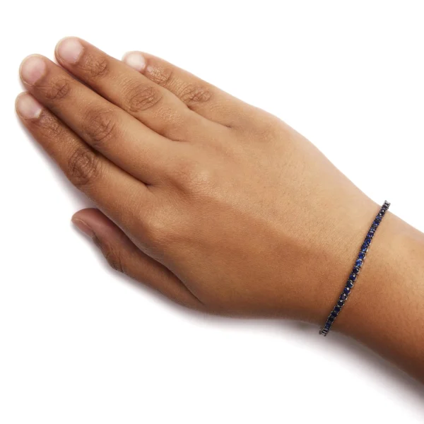 .925 Sterling Silver 5 3/4 Cttw Round Created Blue Sapphire Tennis Bracelet - 7.25" Inches - Image 4