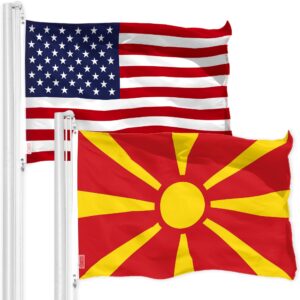 G128 Combo Pack: American USA Flag 3x5 Ft & Macedonia Flag 3x5 Ft, Both Printed 150D Polyester, Indoor/Outdoor, Brass Grommets