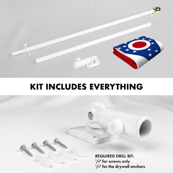 G128 Combo Pack: 5 Ft Tangle Free Aluminum Spinning Flagpole (White) & Ohio OH State Flag 2.5x4 Ft, StormFlyer Series Embroidered 220GSM Spun Polyester | Pole with Flag Included - Image 2