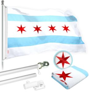 G128 Flag Pole 5 FT Silver Tangle Free & Chicago Flag 2.5x4 FT Combo Embroidered Spun Polyester