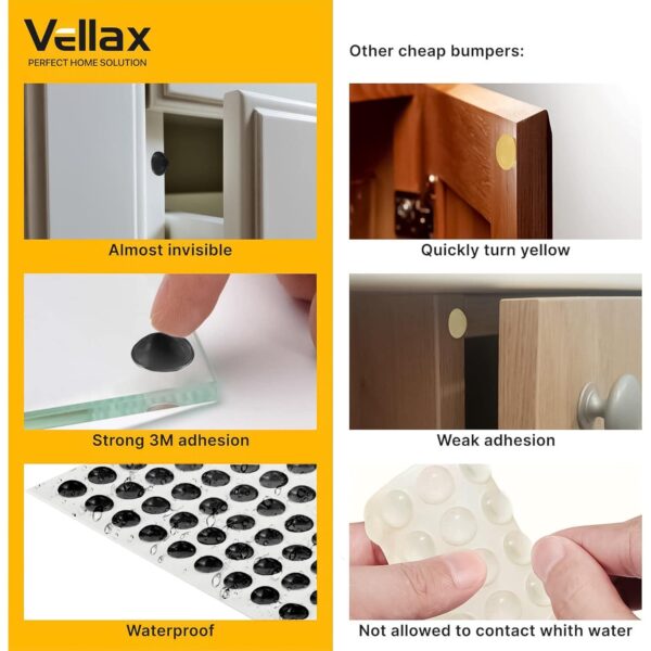 Cabinet Door Bumpers 128 Pcs   Black Self Adhesive Pads Cabinet Stoppers Rubber Bumpers for Drawers Cupboards Cutting Boards Glass Tops Picture Frames Kitchen Furniture (Hemispherical) - Image 3
