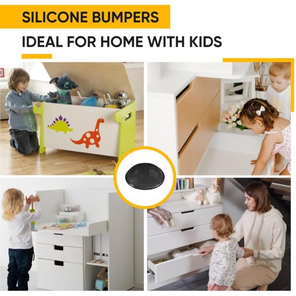 Cabinet Door Bumpers 128 Pcs   Black Self Adhesive Pads Cabinet Stoppers Rubber Bumpers for Drawers Cupboards Cutting Boards Glass Tops Picture Frames Kitchen Furniture (Hemispherical) - Image 9
