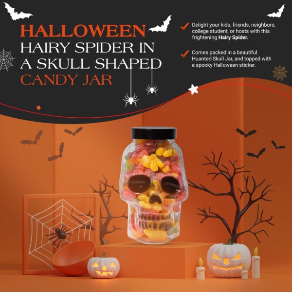 Halloween Candy Skull Jar (Gummy Spiders) - Image 2