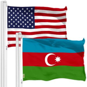 G128 Combo Pack: American USA Flag 3x5 Ft & Azerbaijan Azerbaijanis Azeris Flag | Both LiteWeave Pro Series Printed 150D Polyester, Brass Grommets