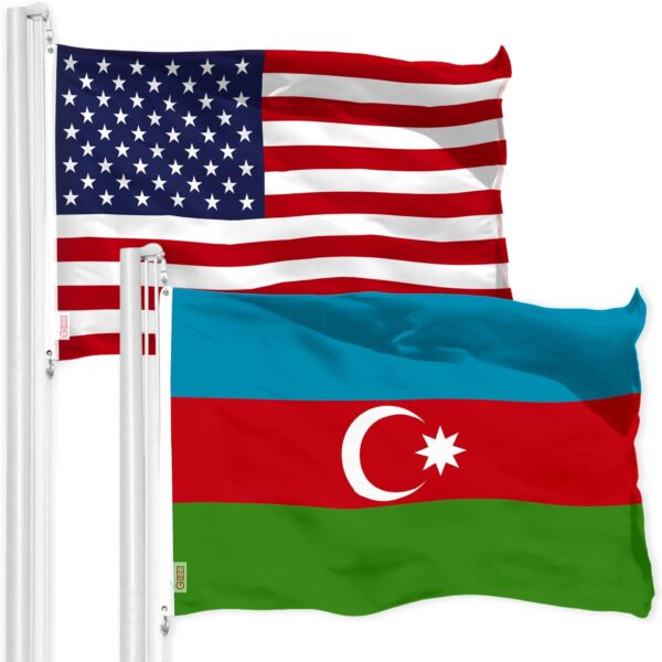 G128 Combo Pack: American USA Flag 3x5 Ft & Azerbaijan Azerbaijanis Azeris Flag | Both LiteWeave Pro Series Printed 150D Polyester, Brass Grommets