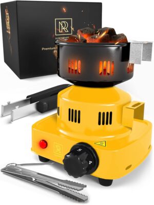 Premium Hookah Coal Burner   Yellow Burner for Hookah 450W – FIRE Tower Multipurpose Electric Stove for hookah coals burner for Shisha Free Hookah Tongs overheat Protection Hookah Charcoal Burner