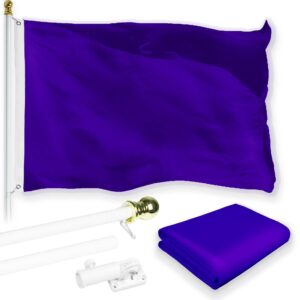 G128 Combo Pack: 5 Ft Tangle Free Aluminum Spinning Flagpole (White) & Solid Violet Color Flag 2.5x4 Ft, LiteWeave Pro Series Printed 150D Polyester | Pole with Flag Included