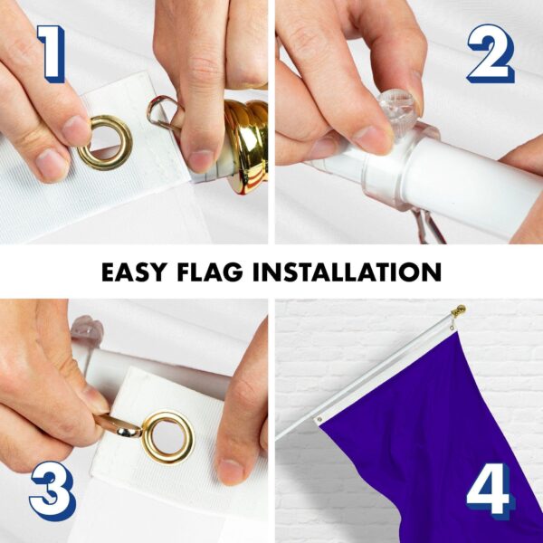 G128 Combo Pack: 5 Ft Tangle Free Aluminum Spinning Flagpole (White) & Solid Violet Color Flag 2.5x4 Ft, LiteWeave Pro Series Printed 150D Polyester | Pole with Flag Included - Image 7