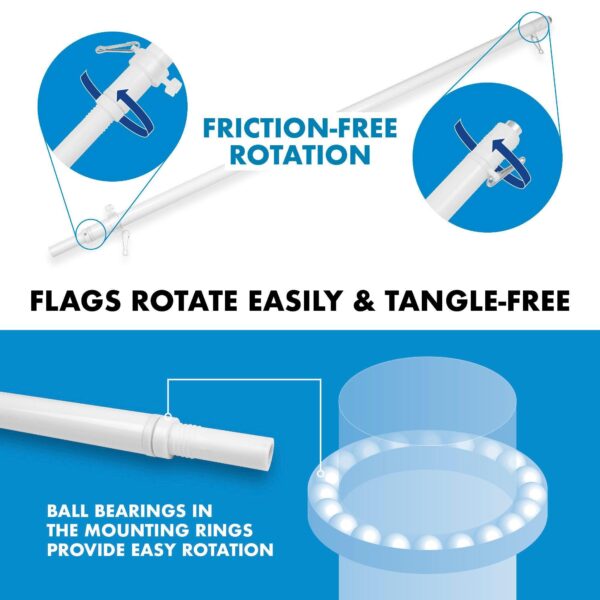 G128 Combo Pack: 5 Ft Tangle Free Aluminum Spinning Flagpole (White) & Solid Violet Color Flag 2.5x4 Ft, LiteWeave Pro Series Printed 150D Polyester | Pole with Flag Included - Image 9