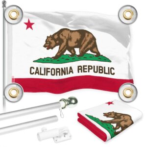 G128 Combo Pack: 6 Ft Tangle Free Aluminum Spinning Flagpole (Silver) & California CA State Flag 3x5 Ft, LiteWeave Pro Series Printed 150D Polyester, 4 Corner Brass Grommets | Pole with Flag Included