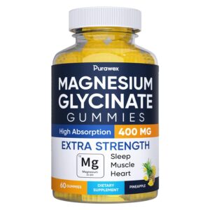 Magnesium Glycinate Gummies 400mg High Absorption Supplement for Adults & Kids Gelatin Free Vegan Non GMO 60 Day Supply 60 Delicious Pineapple Gummies