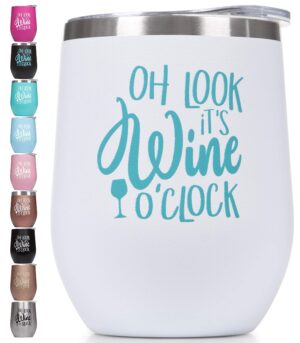Premium Stainless Steel Wine Tumbler with Lid 12 oz Double Wall Vacuum Insulated Stemless Travel Glass Funny Phrase Engraved Mug | Custom Personalized Men Women Cup with Sayings White