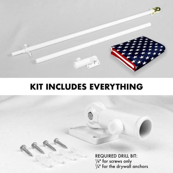 G128 Combo Pack: 6 Feet Tangle Free Spinning Flagpole (White) USA American Flag 3x5 ft Printed 150D Brass Grommets (Flag Included) Aluminum Flag Pole - Image 2
