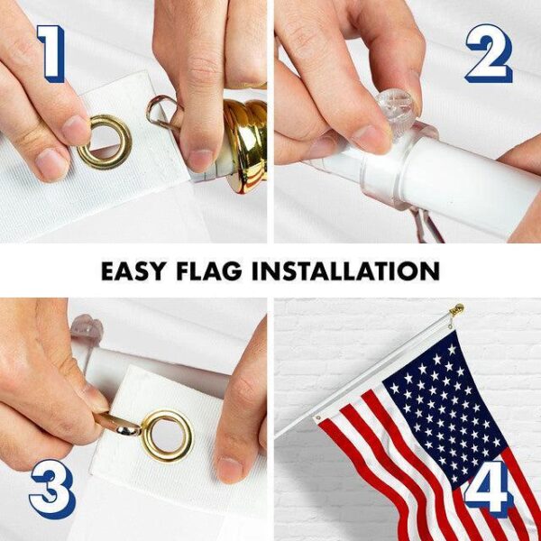 G128 Combo Pack: 6 Feet Tangle Free Spinning Flagpole (White) USA American Flag 3x5 ft Printed 150D Brass Grommets (Flag Included) Aluminum Flag Pole - Image 7
