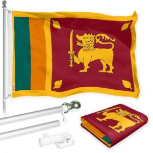 G128 Combo Pack: 6 Ft Tangle Free Spinning Flagpole (Silver) & Sri Lanka Flag 3x5 Ft Printed 150D Polyester, Brass Grommets (Flag Included) Aluminum Flag Pole