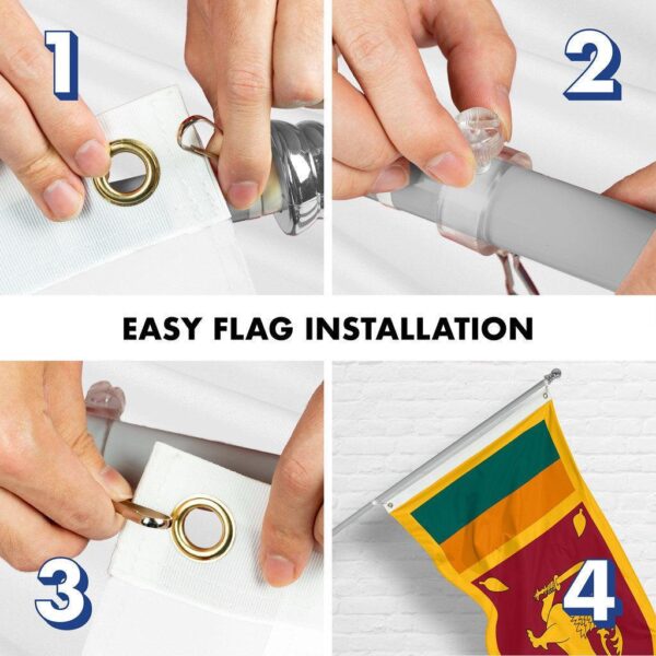 G128 Combo Pack: 6 Ft Tangle Free Spinning Flagpole (Silver) & Sri Lanka Flag 3x5 Ft Printed 150D Polyester, Brass Grommets (Flag Included) Aluminum Flag Pole - Image 7