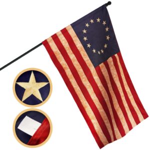 G128 Betsy Ross Tea-Stained Flag | 2x3 Ft | Pole Sleeve Embroidered 420D Polyester - Embroidered Stars, Sewn Stripes, Brass Grommets, Indoor/Outdoor, Vibrant Colors, Quality Polyester