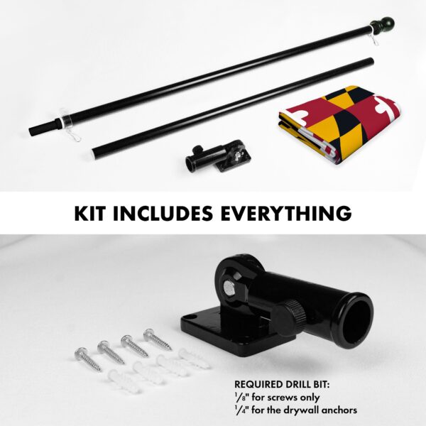 G128 Combo Pack: 5 Ft Tangle Free Aluminum Spinning Flagpole (Black) & Maryland MD State Flag 2x3 Ft, ToughWeave Series Embroidered 300D Polyester | Pole with Flag Included - Image 2