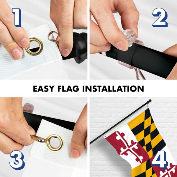 G128 Combo Pack: 5 Ft Tangle Free Aluminum Spinning Flagpole (Black) & Maryland MD State Flag 2x3 Ft, ToughWeave Series Embroidered 300D Polyester | Pole with Flag Included - Image 7