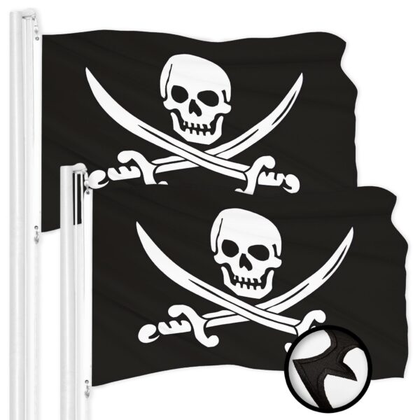G128 2 Pack: Pirate Jolly Roger Swords Flag | 2x3 Ft | ToughWeave Series Embroidered 300D Polyester | Novelty Flag, Embroidered Design, Indoor/Outdoor, Brass Grommets