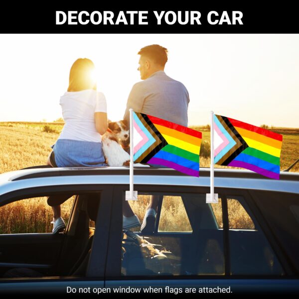 G128 2 Pack: LGBT Progress Rainbow Pride Car Flag | 11x17 In | Double LiteWeave Pro Series Double Sided Printed 150D Polyester | Flagpole Included | Perfect for Festival Celebrations, Parades - Image 4