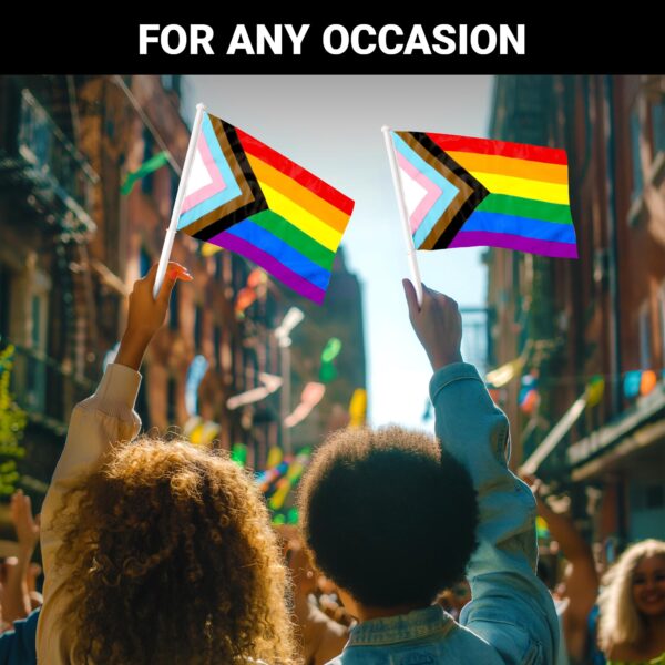 G128 2 Pack: LGBT Progress Rainbow Pride Car Flag | 11x17 In | Double LiteWeave Pro Series Double Sided Printed 150D Polyester | Flagpole Included | Perfect for Festival Celebrations, Parades - Image 6