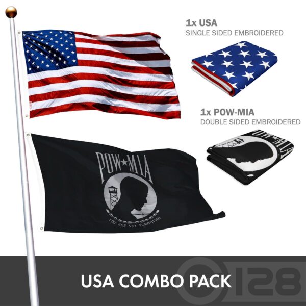 G128 Combo Pack: American USA Flag ToughWeave Series 2x3 Ft Single Sided & POW MIA Flag Double Sided 2x3 Ft Double ToughWeave Series | Both Embroidered Polyester, Brass Grommets - Image 2