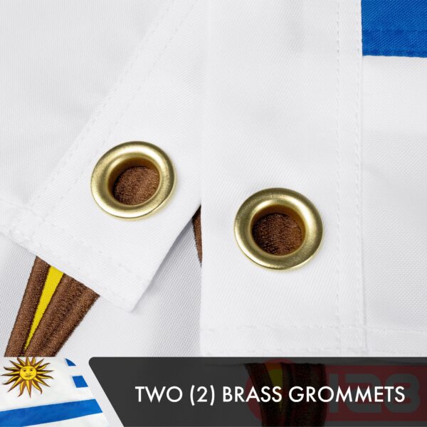 G128 Uruguay (Uruguayan) Flag | 3x5 feet | Double Sided Embroidered 210D Indoor/Outdoor, Brass Grommets, Heavy Duty Polyester - Image 3