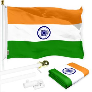 Flag Pole 6FT White Tangle Free & India Indian Flag 3x5 Ft Combo Printed 150D Polyester By G128