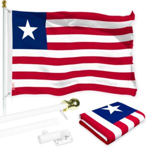 G128 Combo Pack: 6 Ft Tangle Free Aluminum Spinning Flagpole (White) & Liberia Liberian Flag  3x5 Ft LiteWeave Pro Series Printed 150D Polyester | Pole with Flag Included