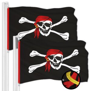 G128 2 Pack: Pirate Jolly Roger Red Head Scarf Flag | 2.5x4 Ft | ToughWeave Series Embroidered 300D Polyester | Novelty Flag, Embroidered Design, Indoor/Outdoor, Brass Grommets