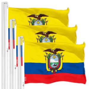 G128 3 Pack: Ecuador Ecuadorian Flag | 3x5 Ft | LiteWeave Pro Series Printed 150D Polyester | Country Flag, Indoor/Outdoor, Vibrant Colors, Brass Grommets, Thicker and More Durable Than 100D 75D Poly