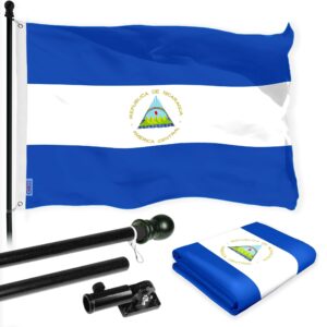 G128 Combo Pack: 6 Ft Tangle Free Aluminum Spinning Flagpole (Black) & Nicaragua Nicaraguan Flag 3x5 Ft, LiteWeave Pro Series Printed 150D Polyester | Pole with Flag Included