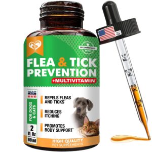 Oral Flea & Tick Prevention for Dogs and Cats   Natural Flea Control and Medicine & Treatment for Small and Large Dogs   Multivitamin Drops Supplements for Pets Made in USA