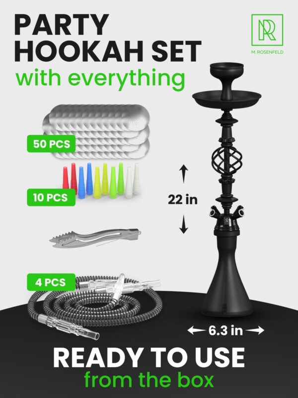 Hookah Set With Everything 4 Hose   Black Hookah 4 Hose Set – Black Hookah Set   Hookah Set 4 Hose with 50x Foil Big Silicone Bowl 10x Tips 4x Mouthpiece 4x Hookah Hose Tongs   Hookah Kit - Image 2