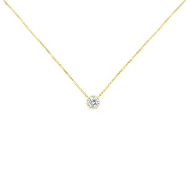 10K Yellow Gold 1/5 Carat Round Brilliant-Cut Diamond Modern Bezel-Set Solitaire 16"-18" Pendant Necklace (H-I Color, SI2-I1 Clarity) - Image 2