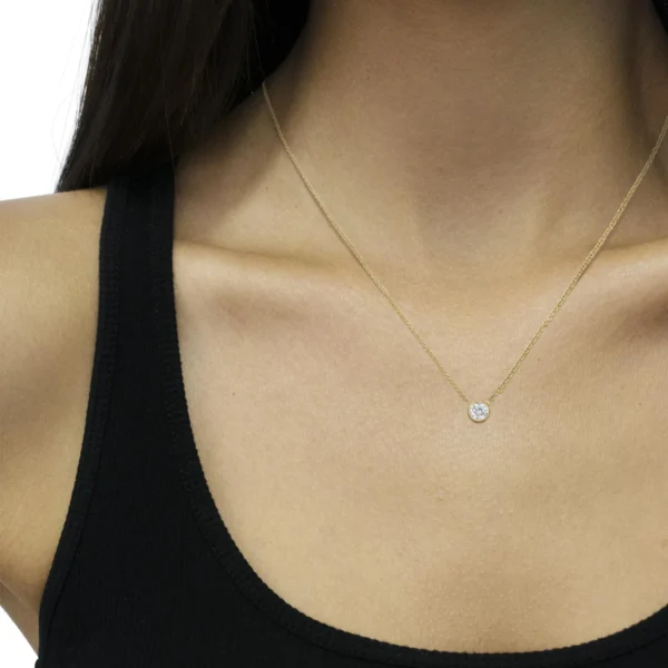 10K Yellow Gold 1/5 Carat Round Brilliant-Cut Diamond Modern Bezel-Set Solitaire 16"-18" Pendant Necklace (H-I Color, SI2-I1 Clarity) - Image 6