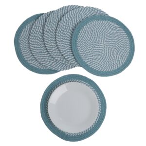 The Fine Living Co. Braided Cotton Placemats (Set of 6 13.5 Inches) Washable Anti Slip Heat Resistant Mats Boho Woven Round Table Mats for House Decor Kitchen and Dining