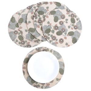 The Fine Living Co. Kiwi Printed Braided Cotton Placemats (Set of 6 13.5 Inches) Washable Anti Slip Heat Resistant Mats Boho Woven Round Table Mats for House Decor Kitchen and Dining