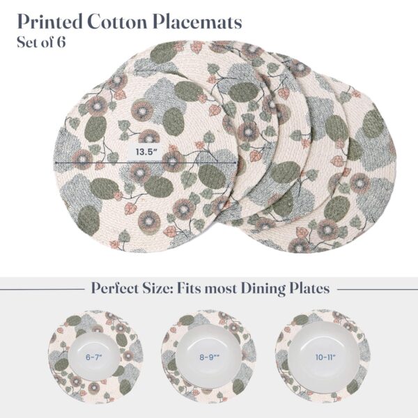The Fine Living Co. Kiwi Printed Braided Cotton Placemats (Set of 6 13.5 Inches) Washable Anti Slip Heat Resistant Mats Boho Woven Round Table Mats for House Decor Kitchen and Dining - Image 2