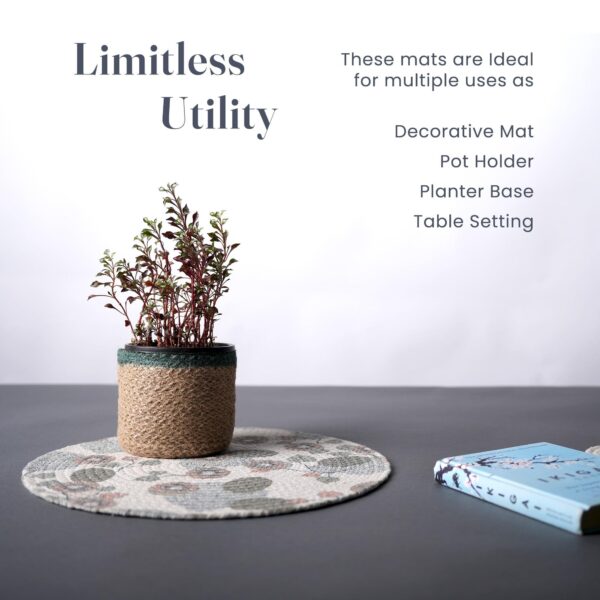 The Fine Living Co. Kiwi Printed Braided Cotton Placemats (Set of 6 13.5 Inches) Washable Anti Slip Heat Resistant Mats Boho Woven Round Table Mats for House Decor Kitchen and Dining - Image 5
