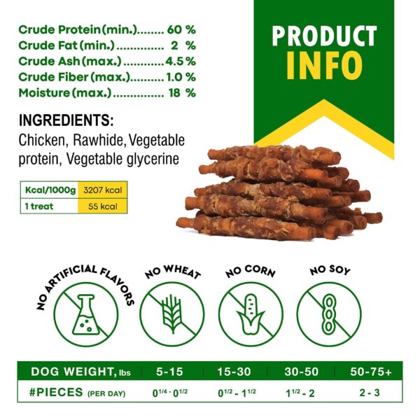 Dog Smoked Rawhide Sticks Wrapped Chicken & Pet Natural Chew Treats   Grain Free Organic Meat & Healthy Human Grade Dried Snacks in Bulk   Best Twists for Training Small & Large Dogs   Made for USA - Image 6