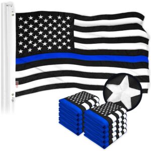 G128 10 Pack: Thin Blue Line Flag | 1x1.5 Ft | ToughWeave Series Embroidered 300D Polyester | Duty and Honor Flag, Embroidered Design, Indoor/Outdoor, Brass Grommets