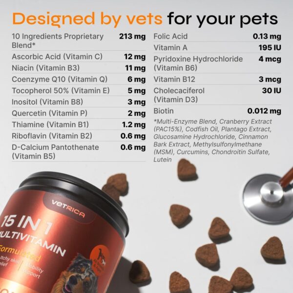 Dog Multivitamin Chews   Dog Vitamins 15 in 1   Joint Supplement for Dogs   Dog Vitamins & Supplements for Hip & Joint Immune System Glucosamine Chondroitin   Coat & Mobility   Itchy Skin Support - Image 2