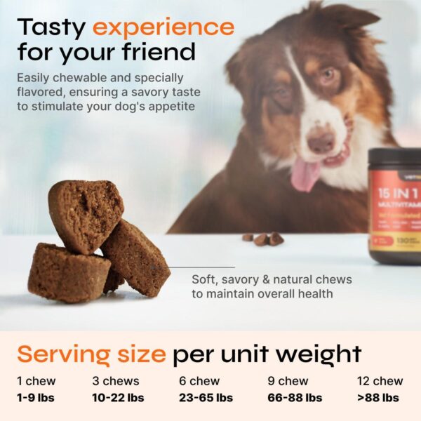 Dog Multivitamin Chews   Dog Vitamins 15 in 1   Joint Supplement for Dogs   Dog Vitamins & Supplements for Hip & Joint Immune System Glucosamine Chondroitin   Coat & Mobility   Itchy Skin Support - Image 3