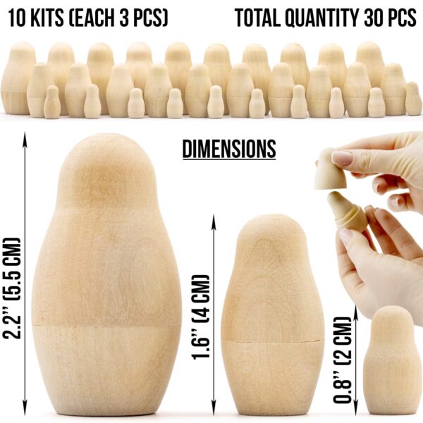 Lot 10 Matryoshka Russian Nesting Doll Babushka Blank Unpainted Set 3 Pieces Pcs Handmade Souvenir Gift Handicraft - Image 2