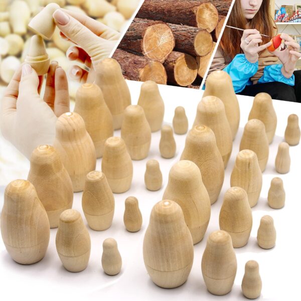 Lot 10 Matryoshka Russian Nesting Doll Babushka Blank Unpainted Set 3 Pieces Pcs Handmade Souvenir Gift Handicraft - Image 7