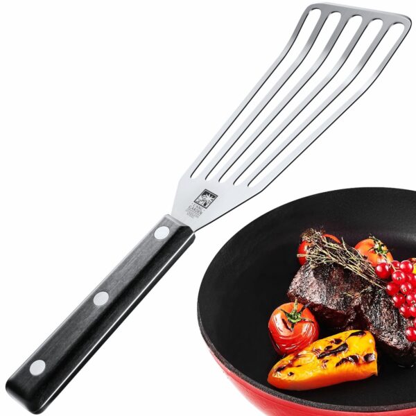 Heat Resistant Fish Spatula  11inch Stainless Steel Metal Spatula for NonStick Pan  Premium Spatulas for Cooking Fish Meat Eggs  BBQ Slotted Turner with ABS Solid Handle  Burger Flipper