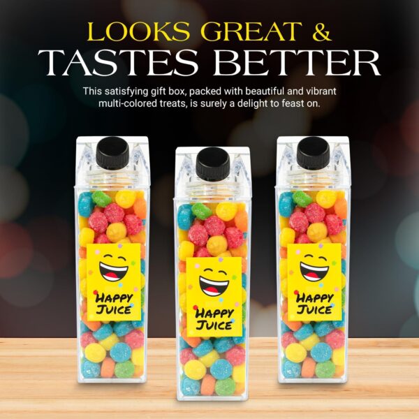 Happy Face Smiley Face Gummies | Sour Gummies in Reusable Carton Shape Clear Lucite Acrylic Bottle | Sour Tangy Gummy | For All Ages - Image 2
